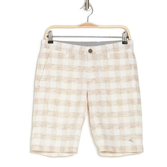 Tommy Bahama Mens Tan Checked Woven Pockets Bermuda Golf Shorts Sz 30 New - Picture 4 of 13